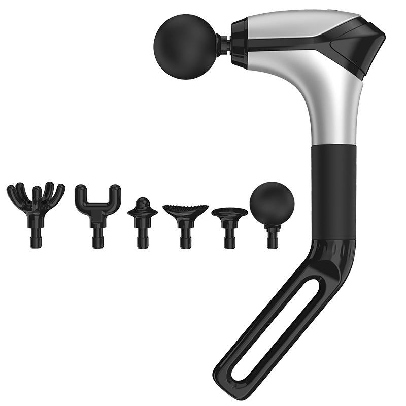 Fasijos masažo įrenginys su kaklo antgaliu, aukšto dažnio vibracijos, 6 galvutės, LCD ekranas, 5+ greičiai, tylus veikimas iki 36 dB