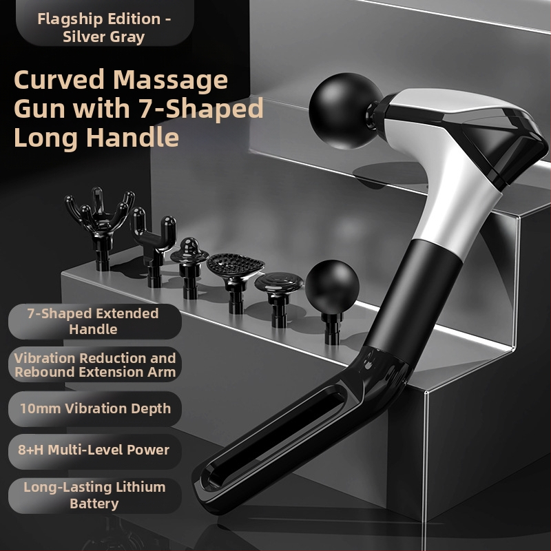 Fasijos masažo įrenginys su kaklo antgaliu, aukšto dažnio vibracijos, 6 galvutės, LCD ekranas, 5+ greičiai, tylus veikimas iki 36 dB