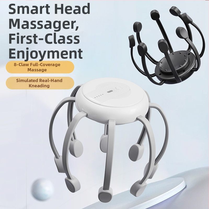 Aštuonkojinis galvos masažuoklis – įkraunamas, mygtuko valdymas, 4 greičiai vibracijos, modelis JX-001