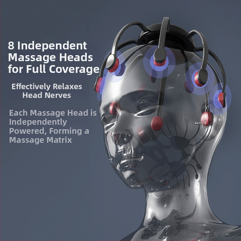 Масажор за глава с осем крака – презареждащ се, бутонно управление, 4-скоростна вибрация, модел JX-001