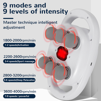 Šešių galvų masažo įrankis su bešepetėlinu motoru, 5+ greičiai, įmontuota baterija 1200–2000 mAh, veikimo laikas 1–3 h, triukšmas 36–45 dB