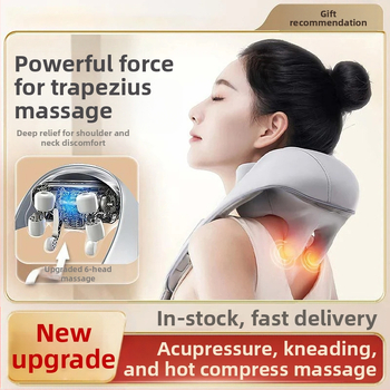 Bevielis kaklo masažuoklis su minkymo funkcija, šilto kompresiją ir infraraudonųjų terapiją, 6 galvutės, įkraunamas modelis 106