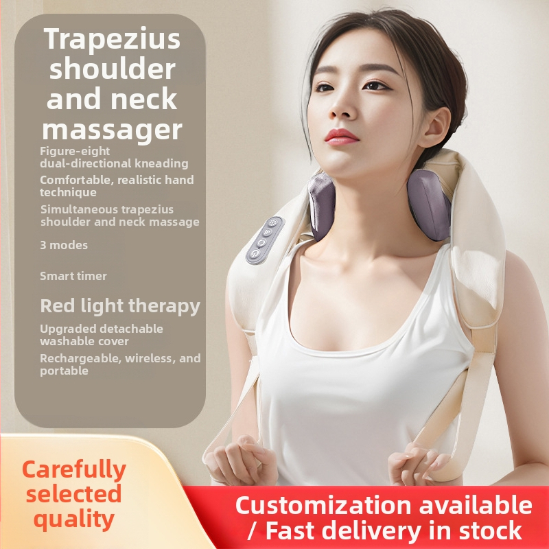 Bevielis kaklo masažuoklis su minkymo funkcija, šilto kompresiją ir infraraudonųjų terapiją, 6 galvutės, įkraunamas modelis 106