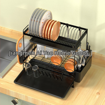 Dvigubo sluoksnio indų džiovinimo lentyna virtuvei – plieninė viela, šiuolaikinis minimalistinis stilius, indų ir dubenėlių organizatorius