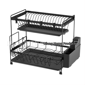 Dvigubo sluoksnio indų džiovinimo lentyna virtuvei – plieninė viela, šiuolaikinis minimalistinis stilius, indų ir dubenėlių organizatorius