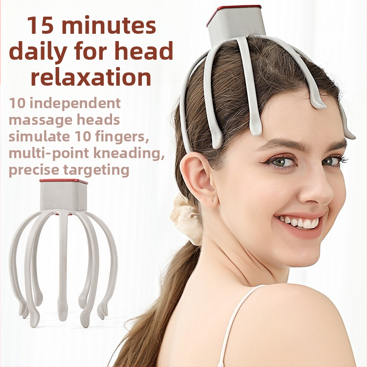 Масажор за глава с вибрация за релаксация на скалпа и помощ за сън – зареждаем, напълно автоматичен, многоизмерен дизайн