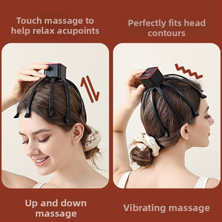 Масажор за глава с вибрация за релаксация на скалпа и помощ за сън – зареждаем, напълно автоматичен, многоизмерен дизайн