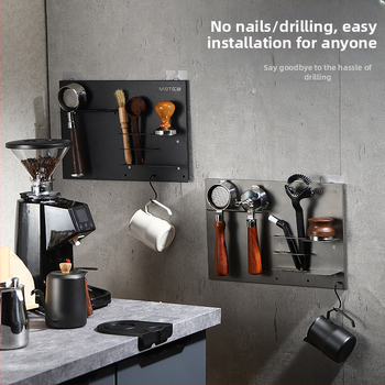 Ρετρό μεταλλικό ράφι τοίχου για portafilter και tamper, εγκατάσταση χωρίς τρύπες, κατάλληλο για μπαρ, καφέ ή εστιατόριο
