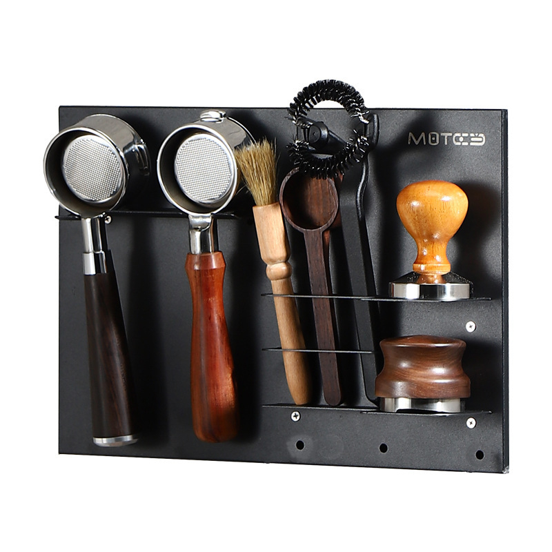 Retro fali tartó portafilterhez és tamperhez, fémből, fúrás nélkül, ideális bárhoz, kávézóba vagy otthonra