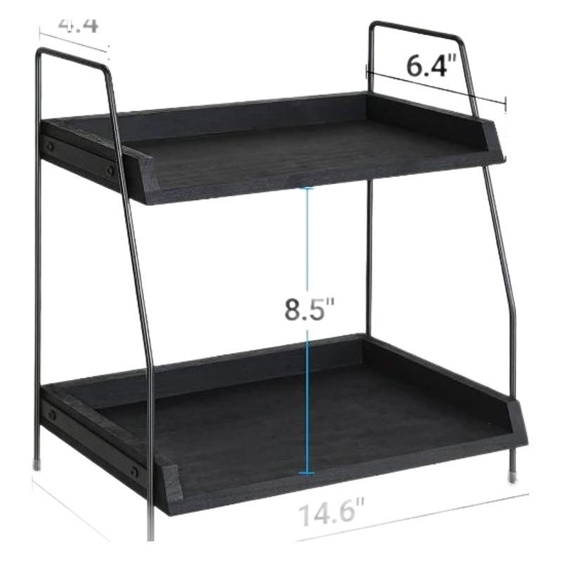 Двуетажна поставка от желязо и дърво за козметика и хигиенни продукти на бюро