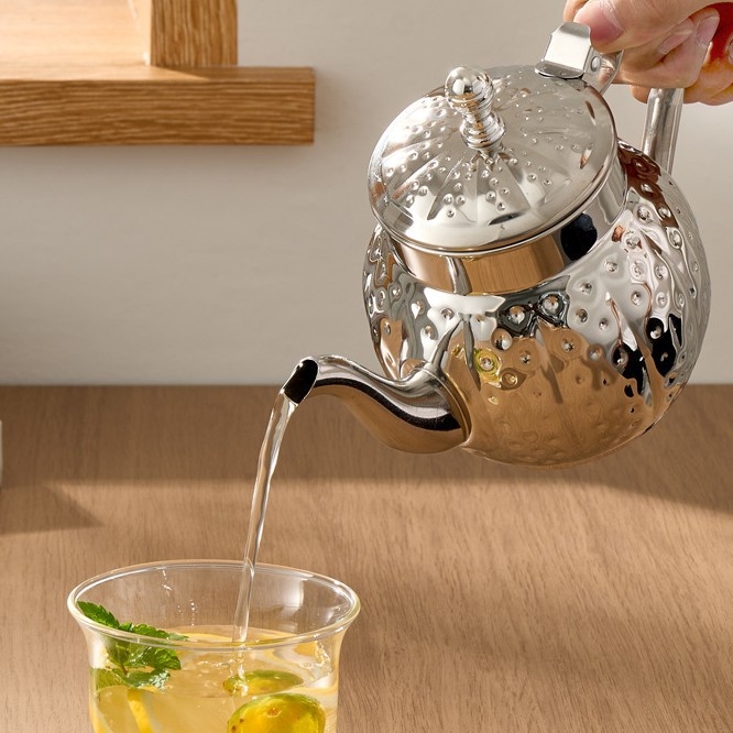 Nerūdijančio plieno arbatinukas, antik-retro stilius, viešbučio stiliaus dizainas, Junfa Shun prekė, spaudintas logotipas