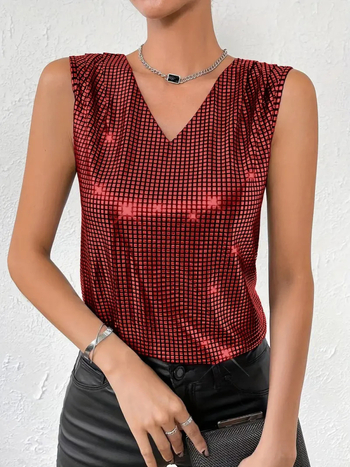 Αμάνικο τοπ με V-λαιμό – Μάρκα: Answer the pulse, χαλαρή εφαρμογή, πολύ κοντό μήκος, πολυεστέρας 90–95%