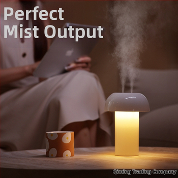 Υγραντήρας με ατμοσφαιρικό φως και έλεγχο αφής, τροφοδοσία USB, 2 έξοδοι ομίχλης, ήσυχη λειτουργία, δοχείο 0.5–1 L, χρονόμετρο 2–8 ώρες.