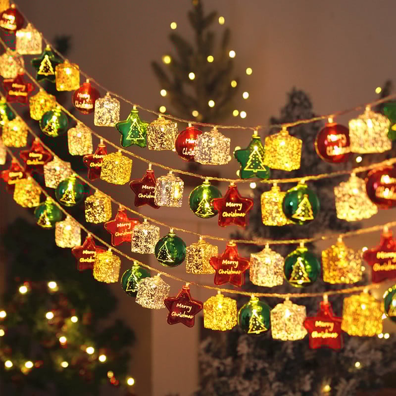 Ziemassvētku zvaigžņu gaismas virtene ar spoguļu dāvanu kasti, IP55, 2700K, 10–200 LED, 220V ar bateriju vadības pulti