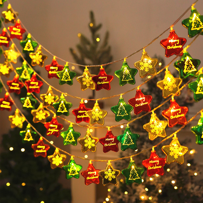 Коледна звездна светлинна лента с огледална подаръчна кутия, IP55, 2700K, 10–200 LED, 220V с батериен контролер