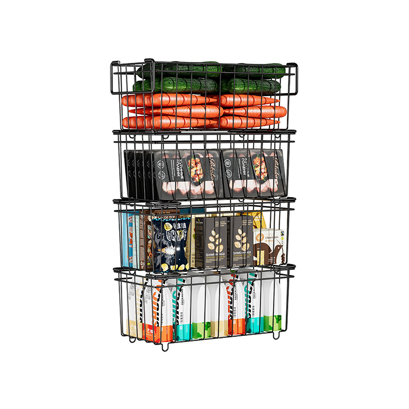 Многослойна метална изтегляема система за съхранение в хладилник — карбонова стомана, мултифункционална, без монтаж, модерен минималистичен дизайн