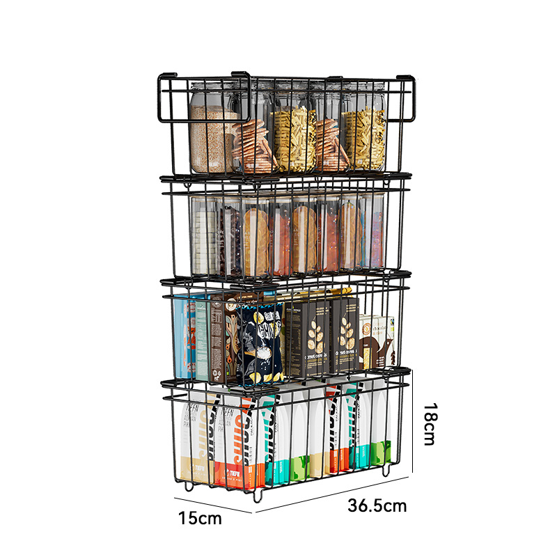 Многослойна метална изтегляема система за съхранение в хладилник — карбонова стомана, мултифункционална, без монтаж, модерен минималистичен дизайн