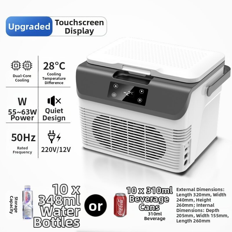 Автомобилен хладилник със полупроводникова технология, двустранно използване за автомобил и дом; 11-15 л, 55-63 W, DC12V/24V и AC 220-240V, охлаждане до -9°C, отопление до 65°C