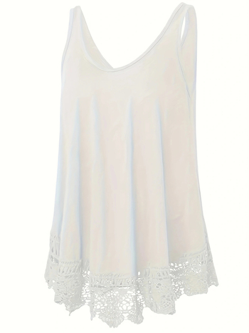 Γυναικείο αμάνικο τοπ με δαντελένια πάνελ και λεπτές τιράντες — πολυεστέρας με σπάντεξ, κανονικού μήκους, στυλ Leisure