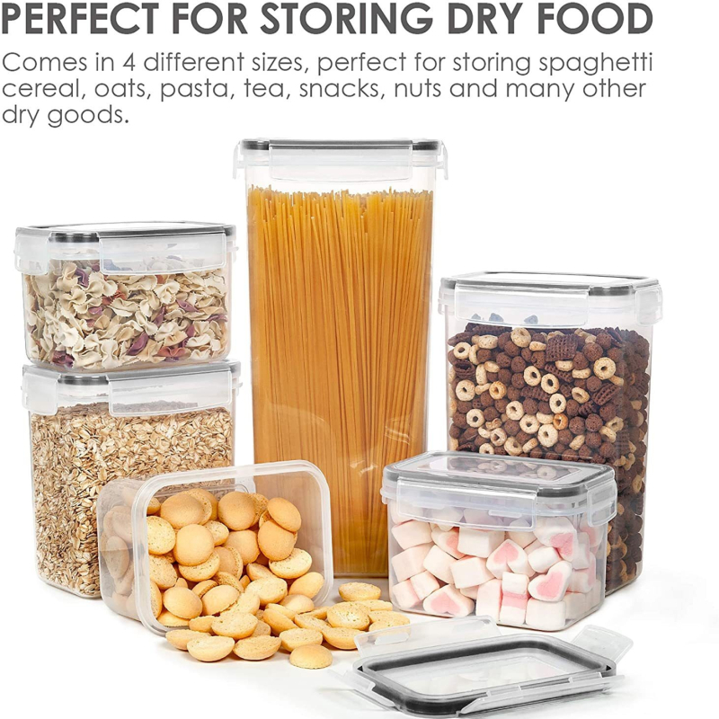 Комплект от 15 прозрачни PP пластмасови буркани за съхранение на зърнени култури и сухи плодове – кухненски контейнери с херметично уплътнение