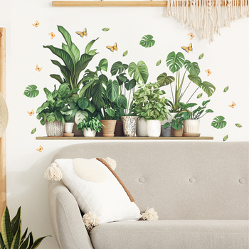 Διακοσμητικό αυτοκόλλητο τοίχου – PVC, μοτίβο φυτών και λουλουδιών, 1 τεμάχιο, για σαλόνι και υπνοδωμάτιο, μοντέρνο μινιμαλιστικό στυλ