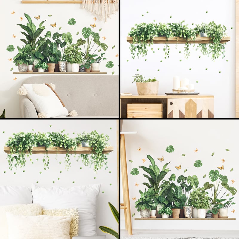 Dekoratív falmatrica – PVC, növény- és virágminta, 1 darab, nappali és hálószoba számára, modern minimalista stílus