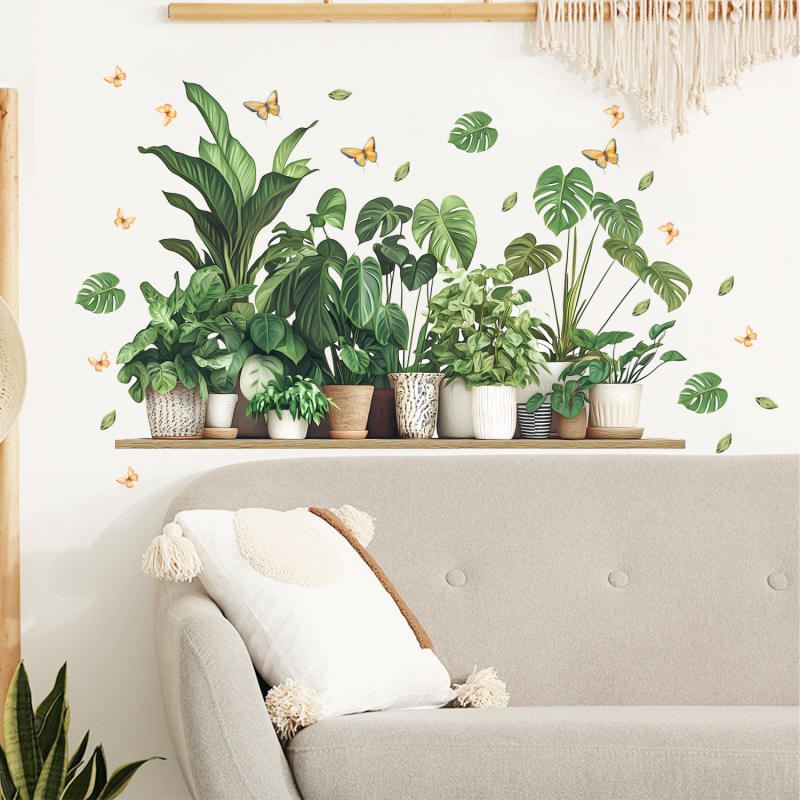 Dekoratív falmatrica – PVC, növény- és virágminta, 1 darab, nappali és hálószoba számára, modern minimalista stílus