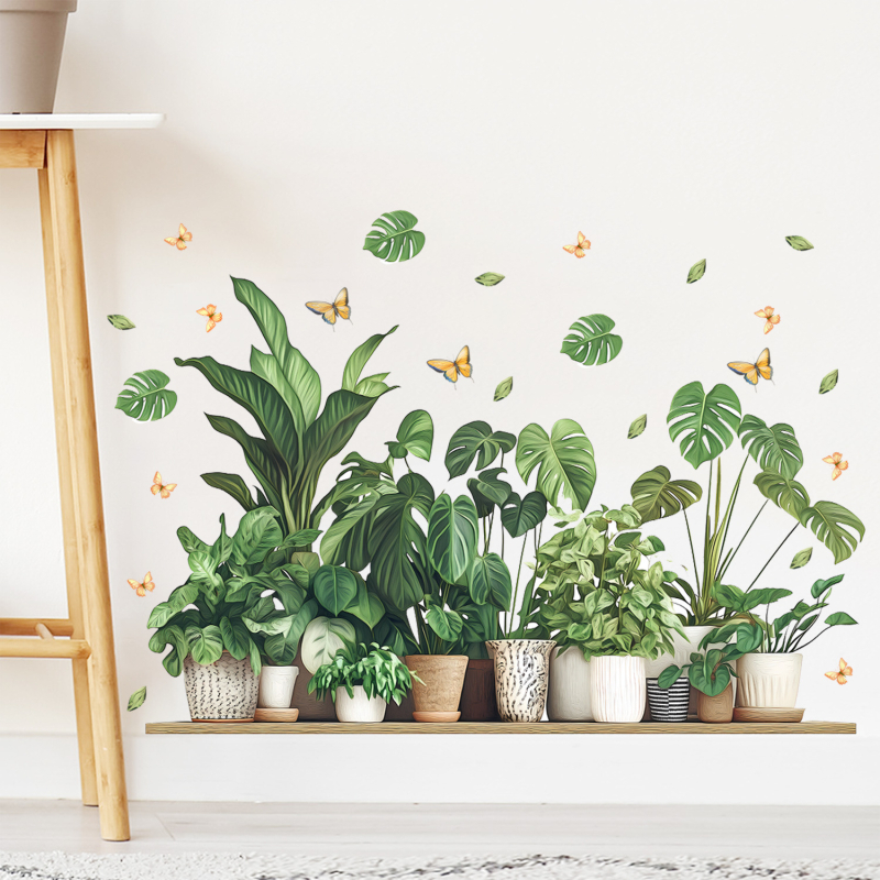 Dekoratív falmatrica – PVC, növény- és virágminta, 1 darab, nappali és hálószoba számára, modern minimalista stílus