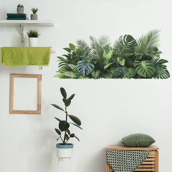 Декоративен стенен стикер с зелени растения и листа за спалня, PVC, модерен минималистичен дизайн (1 бр.)