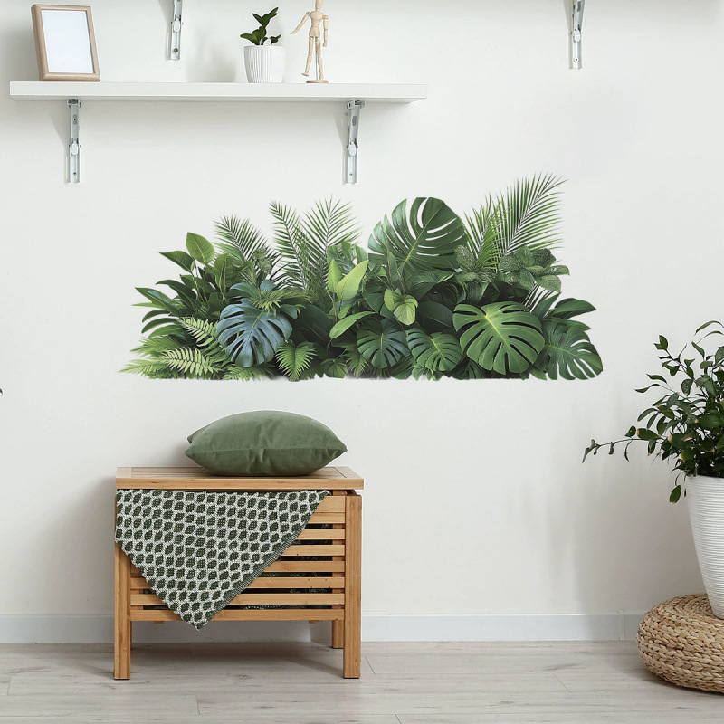 Декоративен стенен стикер с зелени растения и листа за спалня, PVC, модерен минималистичен дизайн (1 бр.)
