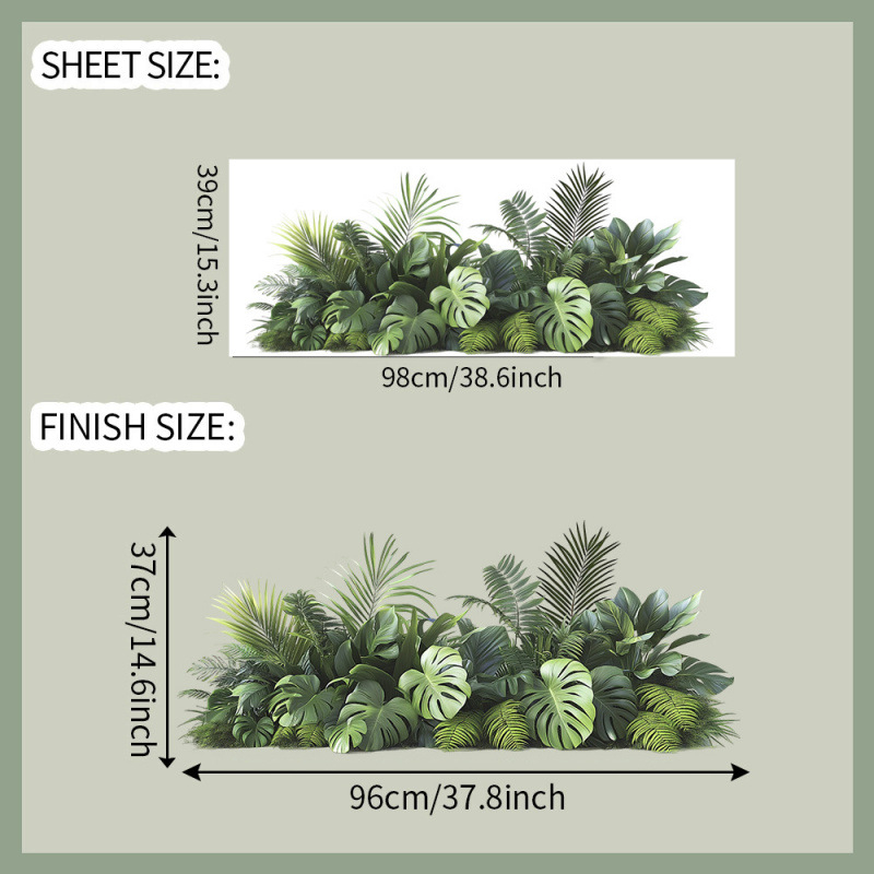 Декоративен стенен стикер с зелени растения и листа за спалня, PVC, модерен минималистичен дизайн (1 бр.)