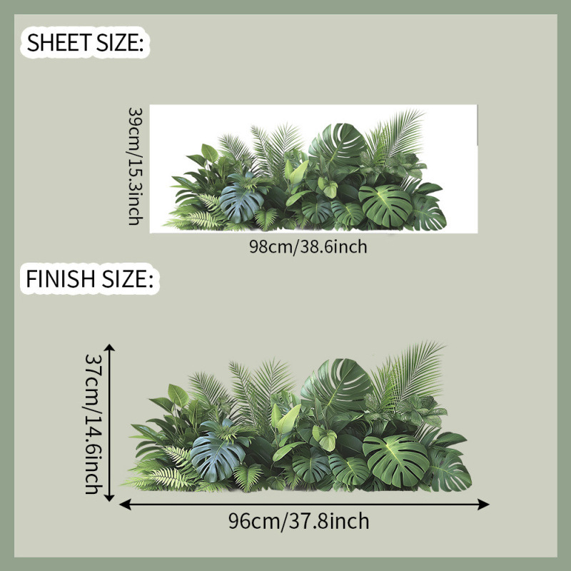 Декоративен стенен стикер с зелени растения и листа за спалня, PVC, модерен минималистичен дизайн (1 бр.)