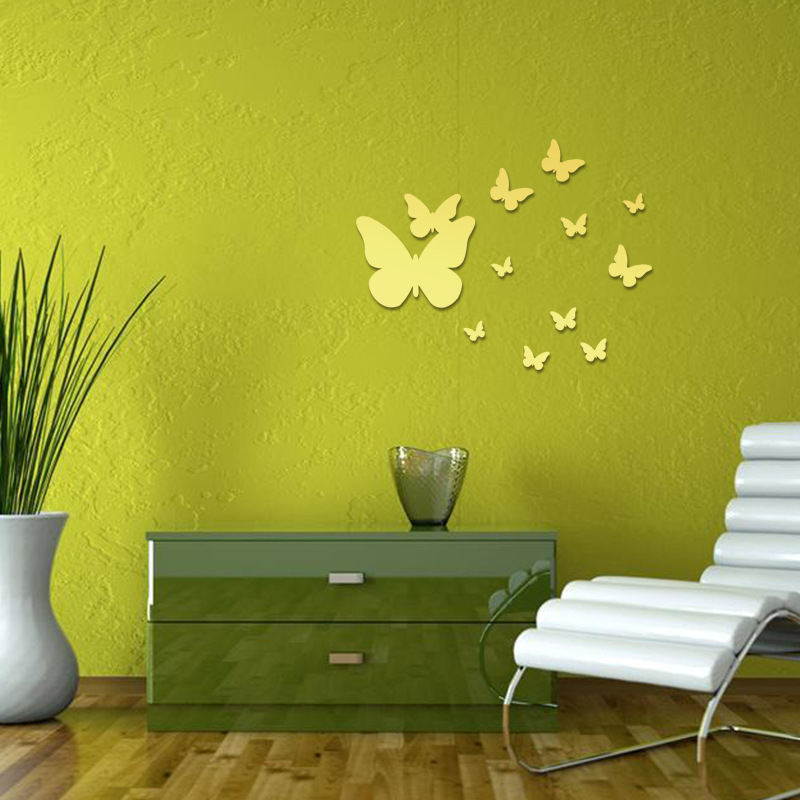 Πεταλούδα καθρέφτης τοίχου, PVC, αυτοκόλλητος, απλό στυλ, για σαλόνι ή υπνοδωμάτιο.