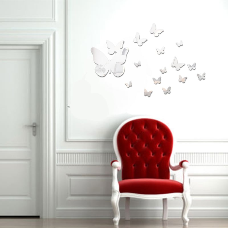 Πεταλούδα καθρέφτης τοίχου, PVC, αυτοκόλλητος, απλό στυλ, για σαλόνι ή υπνοδωμάτιο.