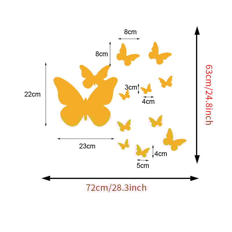 Πεταλούδα καθρέφτης τοίχου, PVC, αυτοκόλλητος, απλό στυλ, για σαλόνι ή υπνοδωμάτιο.
