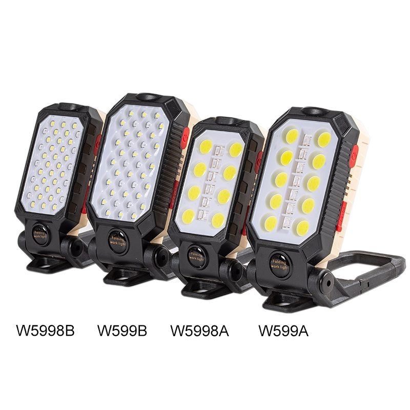 USB tölthető COB munkalámpa, összecsukható LED elemlámpa vészjelző fénnyel, 5W, 360° forgás, kézi energiaforrás