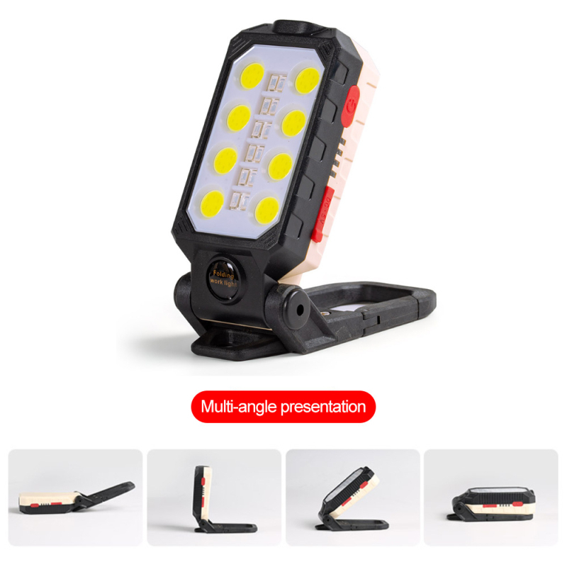 USB tölthető COB munkalámpa, összecsukható LED elemlámpa vészjelző fénnyel, 5W, 360° forgás, kézi energiaforrás