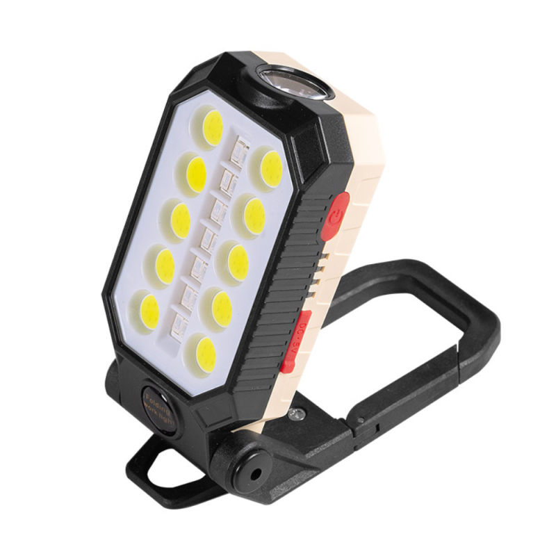 USB tölthető COB munkalámpa, összecsukható LED elemlámpa vészjelző fénnyel, 5W, 360° forgás, kézi energiaforrás