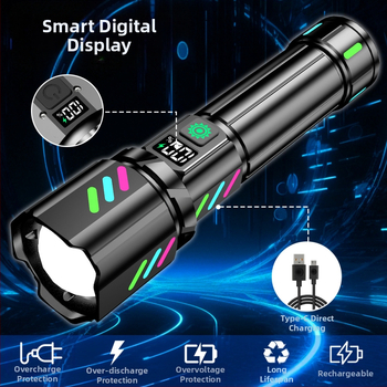 Πολυλειτουργικός LED φακός 20W, εμβέλεια περισσότερα από 500 m, περιστροφή 360°, χειροκίνητη φόρτιση