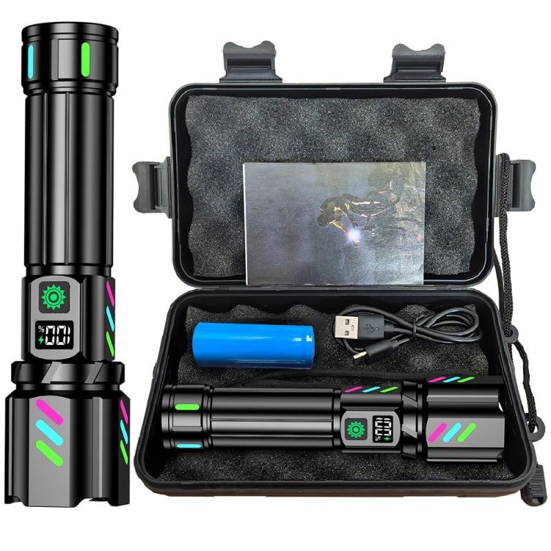 Többfunkciós LED zseblámpa 20W, 500 m+ hatótávolság, 360°-os forgás, kézi hajtás