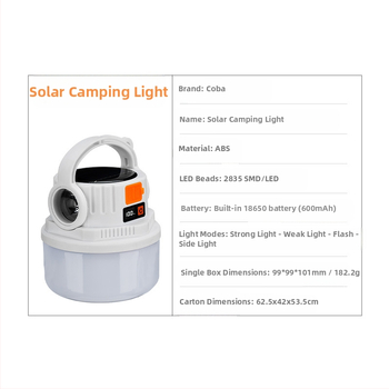 Coolba Кампинг светлина с 2835 LED светодиоди, слънчево зареждане, бутонен превключвател
