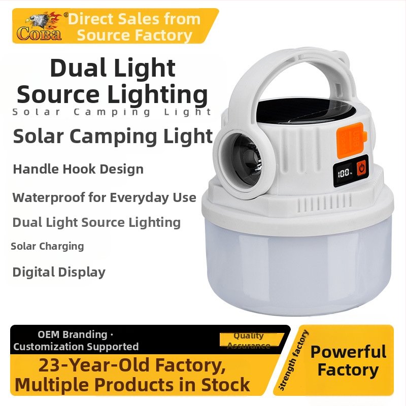 Coolba Кампинг светлина с 2835 LED светодиоди, слънчево зареждане, бутонен превключвател