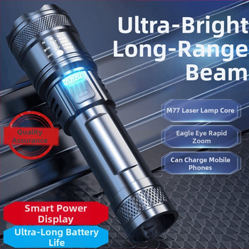 Rankinis žibintas: 20W šviesos galia, 180° spindulio kampas, 200 m nuotolis, 18650 akumuliatorius, įkrovimo laikas 5 valandos