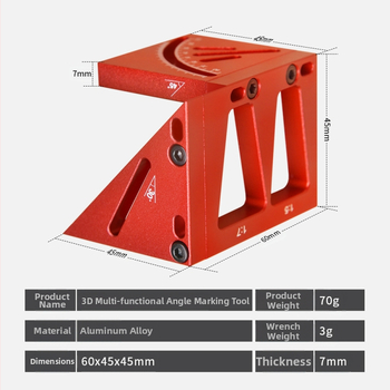 Onkel.J Ξυλουργικός διαγραμμιστής 45° γωνίας, κανόνας χάραξης 90°, κυκλικός κεντρικός δείκτης