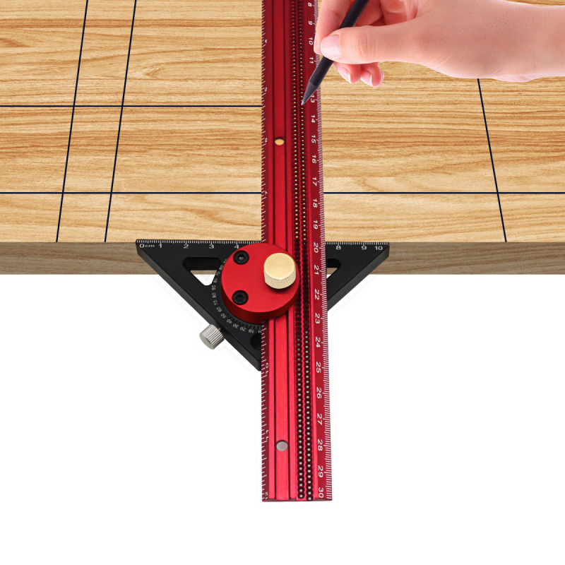 Дърводелски Т‑правило от алуминиева сплав, 360° въртяща се линейка за маркиране и квадратно правило