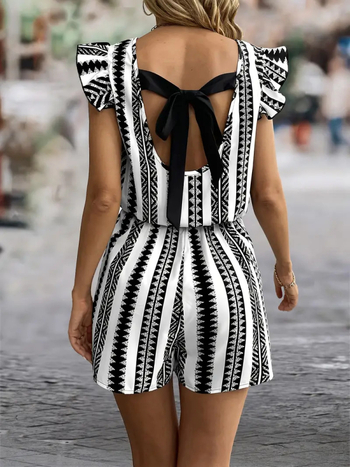 Ολόσωμη φόρμα με εκτύπωση, χωρίς μανίκια, ελαστική μέση, ίσια παντελόνια μήκους 3/4, ύφασμα Milk Silk πολυεστέρα/σπαντέξ