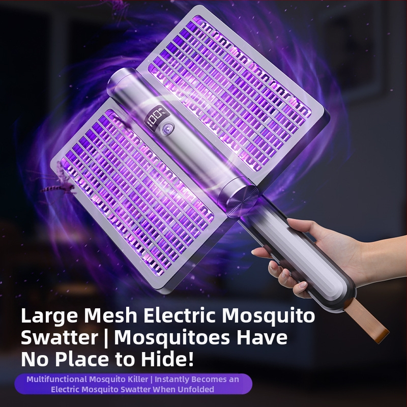 Електрическо средство за убиване на комари, четири в едно: въртящ се на 360°, сгъваема, презареждаща се, с нощно осветление, обхват 11–20 м²