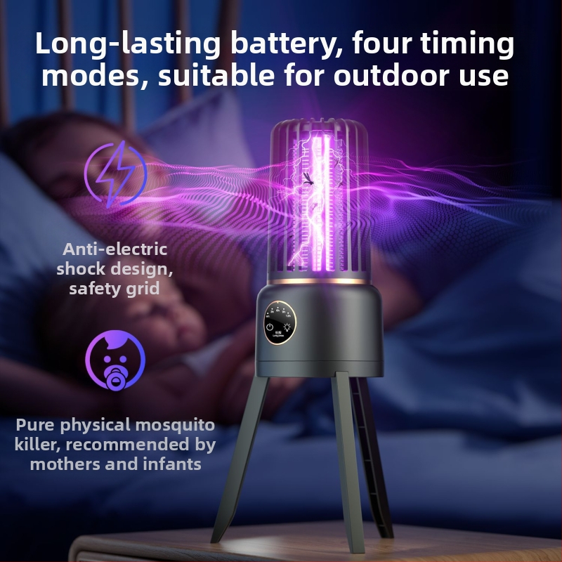 Комарогасителна лампа за вътрешно и външно ползване — LED улов чрез светлинна вълна и електрически удар, вградена батерия 2000–2500mAh, обхват 11–20㎡