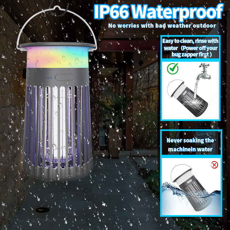 Saulės įkrovimo komarų naikinimo lemputė su UV šviesa ir elektriniu šoku, tinkama viduje ir lauke, modelis SMW-091, 1500 mAh baterija, tarnavimo laikas 8–12 val.