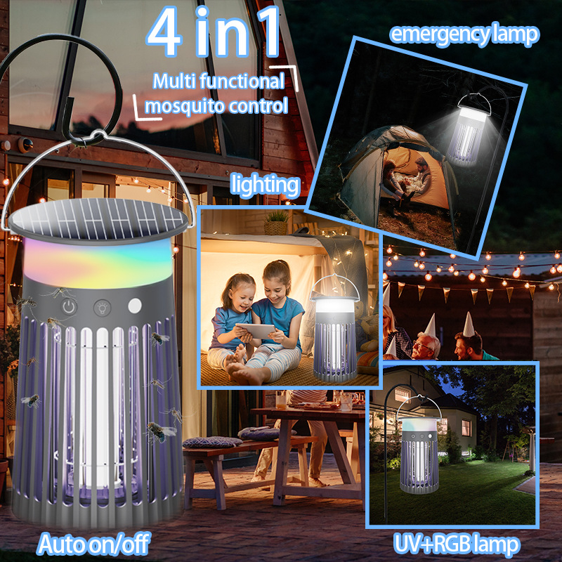 Saulės įkrovimo komarų naikinimo lemputė su UV šviesa ir elektriniu šoku, tinkama viduje ir lauke, modelis SMW-091, 1500 mAh baterija, tarnavimo laikas 8–12 val.